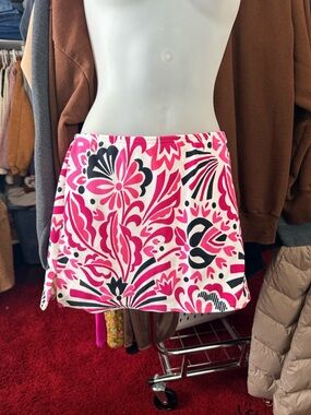 Lands' End Pink and Black Floral Mini Skirt